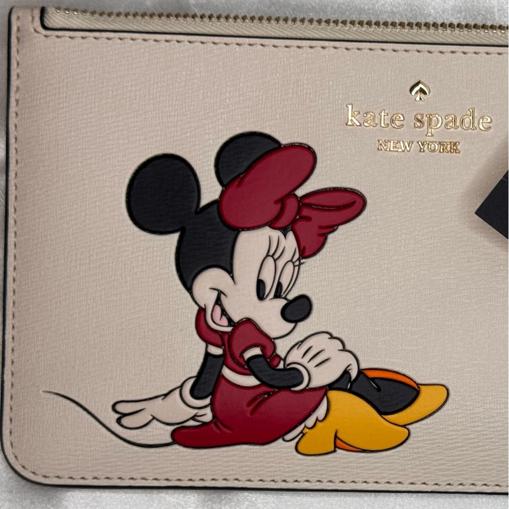 NWT Kate Spade New York X Disney Minnie Medium L-zip Cream Wristlet - Picture 5 of 8